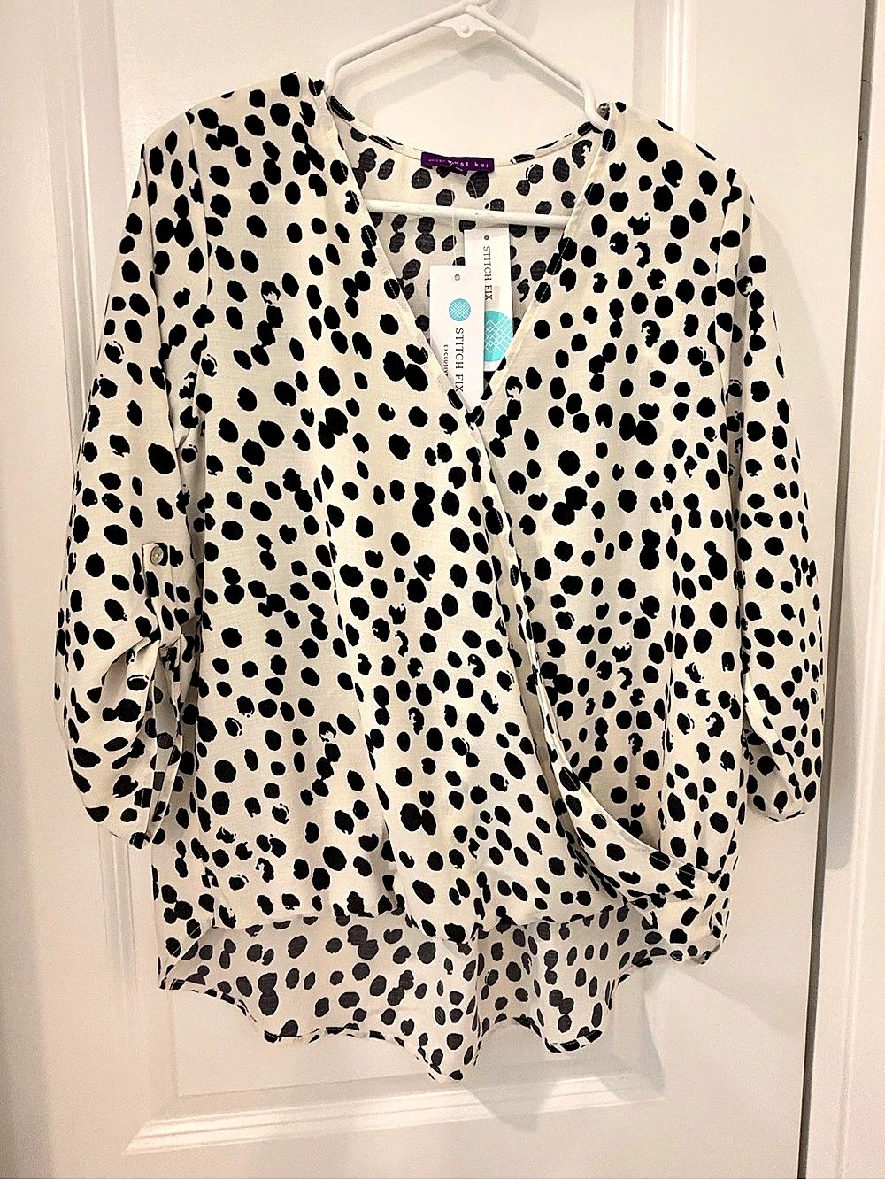 West Kei Animal Print Blouse in White & Black Size Medium NWT